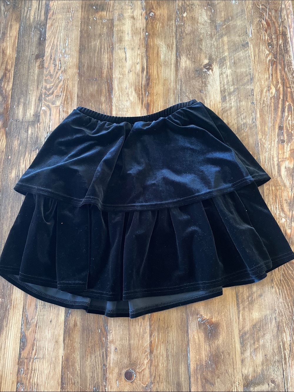 Black Velvet Tiered Mini Skirt Girls